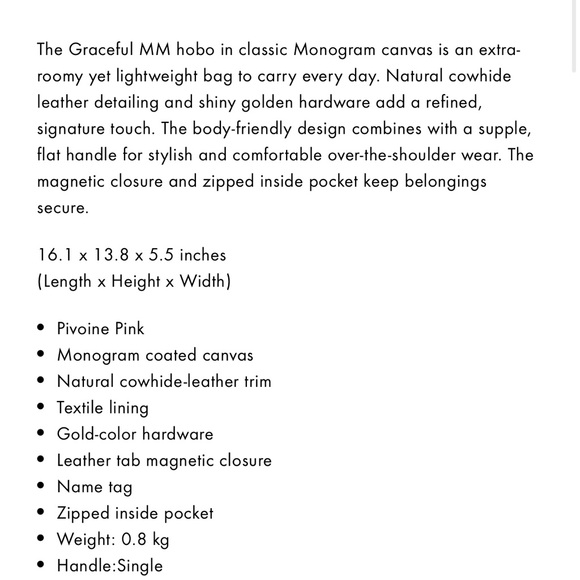 Louis Vuitton Graceful MM Brown Monogram Tote Bag with Peony liner. - Picture 9 of 10